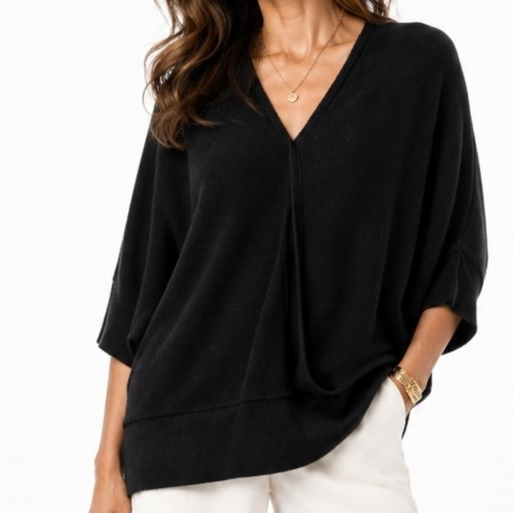 White House Black Market Black V-Neck Wrap Front Dolman Sleeve Sweater Large